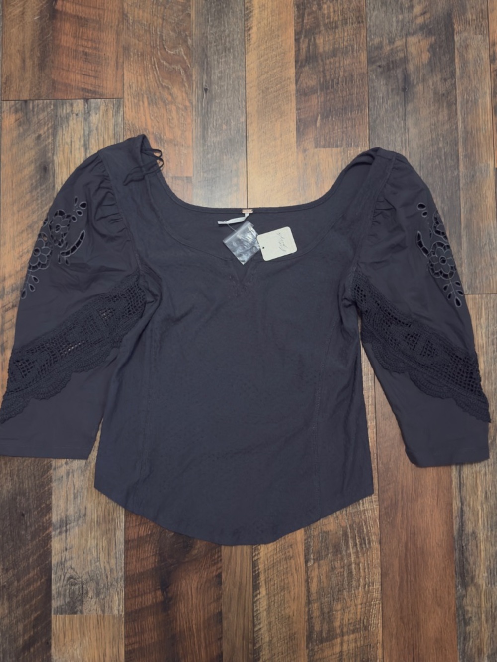 NEW Free People Brunch Date Henley Metal Stiletto Gray Boho crochet Size XL